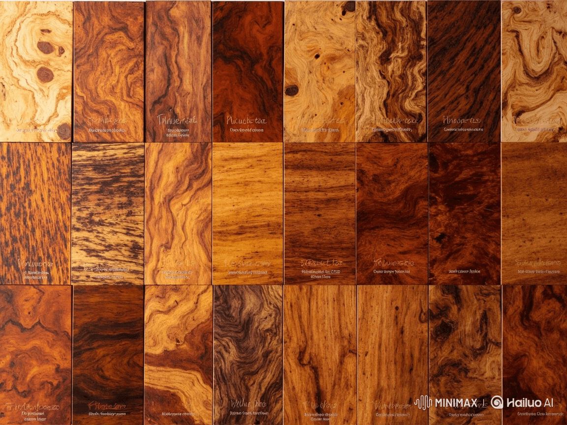 Selection of Australian timber varieties showing grain patterns