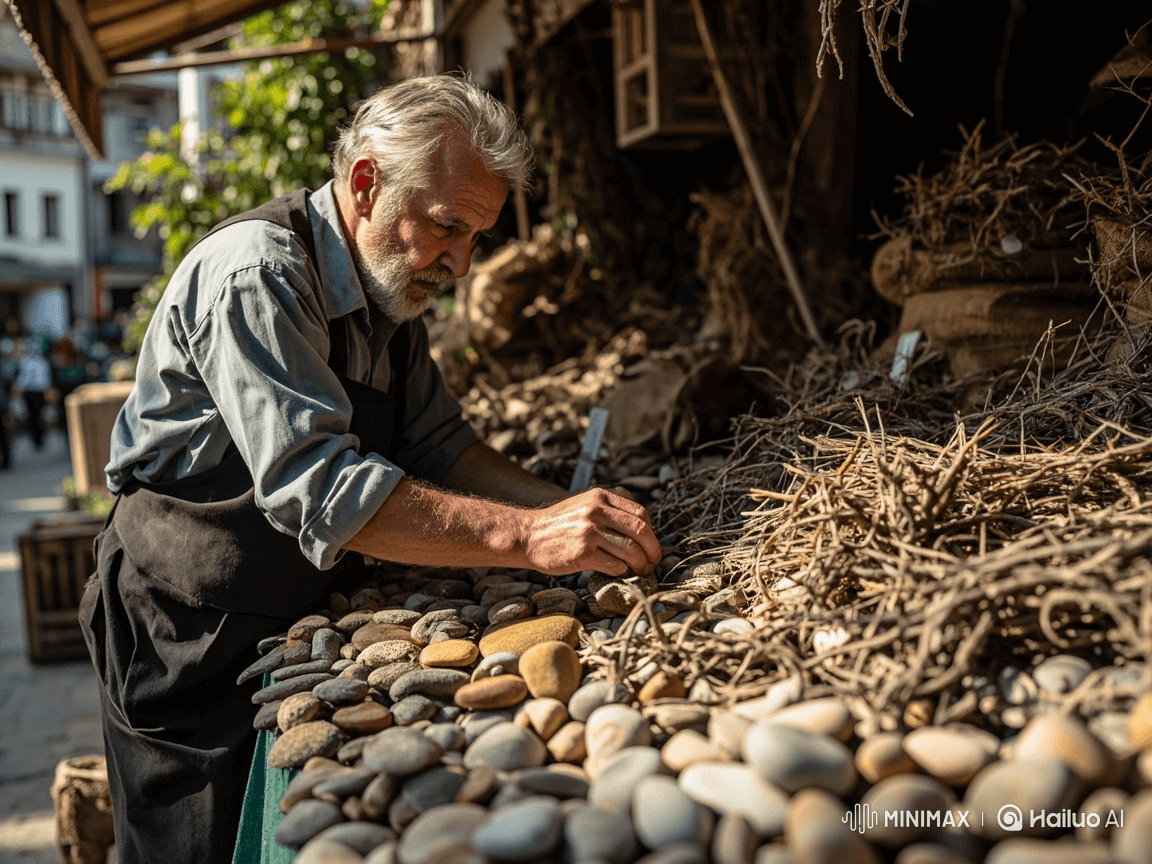 Hand-selecting natural materials from a local supplier