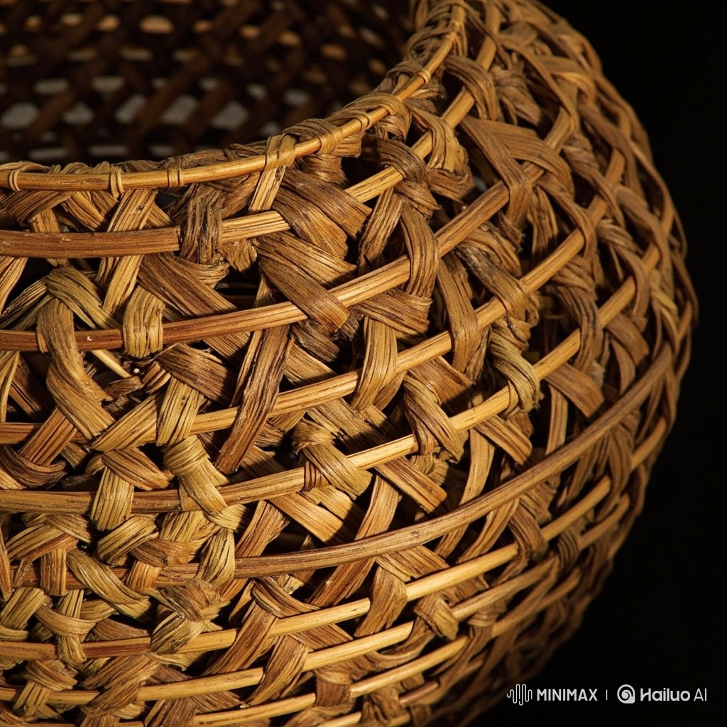 Natural fiber woven basket with intricate pattern