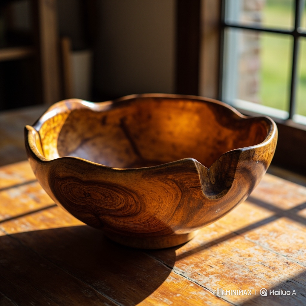 Hand-carved wooden bowl with natural grain pattern